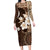 Samoa Siapo Pattern With Brown Hibiscus Family Matching Long Sleeve Bodycon Dress and Hawaiian Shirt LT05 Mom's Dress Brown - Polynesian Pride