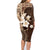 Samoa Siapo Pattern With Brown Hibiscus Family Matching Long Sleeve Bodycon Dress and Hawaiian Shirt LT05 - Polynesian Pride