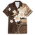 Samoa Siapo Pattern With Brown Hibiscus Family Matching Off Shoulder Maxi Dress and Hawaiian Shirt LT05 Dad's Shirt - Short Sleeve Brown - Polynesian Pride