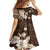 Samoa Siapo Pattern With Brown Hibiscus Family Matching Off Shoulder Short Dress and Hawaiian Shirt LT05 - Polynesian Pride