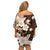 Samoa Siapo Pattern With Brown Hibiscus Family Matching Off Shoulder Short Dress and Hawaiian Shirt LT05 - Polynesian Pride