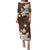 Samoa Siapo Pattern With Brown Hibiscus Family Matching Puletasi and Hawaiian Shirt LT05 Mom's Dress Brown - Polynesian Pride