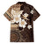 Samoa Siapo Pattern With Brown Hibiscus Family Matching Short Sleeve Bodycon Dress and Hawaiian Shirt LT05 - Polynesian Pride