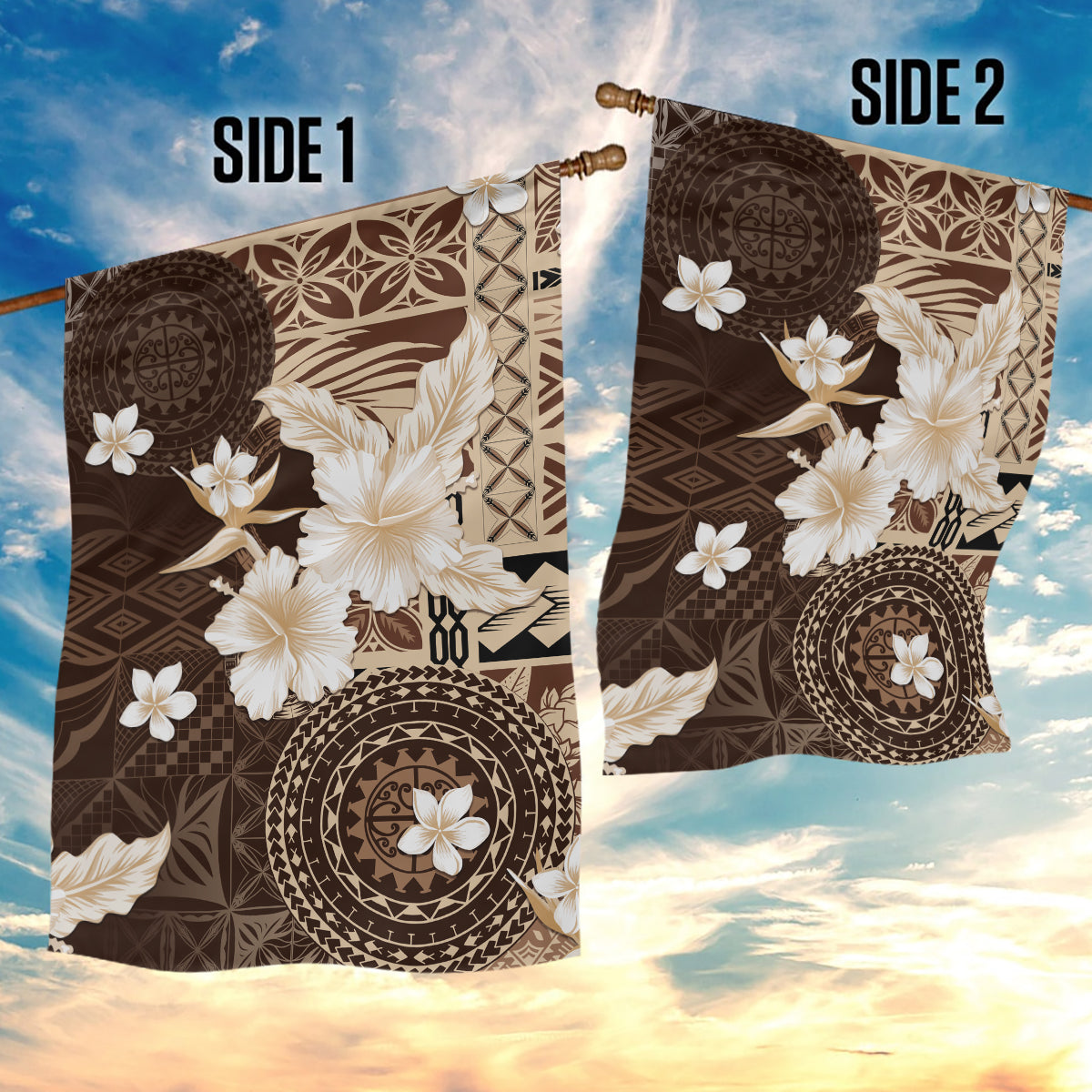 Samoa Siapo Pattern With Brown Hibiscus Garden Flag LT05 - Polynesian Pride