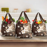 Samoa Siapo Pattern With Brown Hibiscus Grocery Bag LT05 3-pack One Size Brown - Polynesian Pride