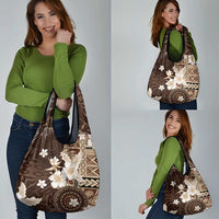 Samoa Siapo Pattern With Brown Hibiscus Grocery Bag LT05 - Polynesian Pride