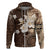 Samoa Siapo Pattern With Brown Hibiscus Hoodie LT05 Zip Hoodie Brown - Polynesian Pride