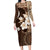 Samoa Siapo Pattern With Brown Hibiscus Long Sleeve Bodycon Dress LT05 Long Dress Brown - Polynesian Pride