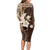 Samoa Siapo Pattern With Brown Hibiscus Long Sleeve Bodycon Dress LT05 - Polynesian Pride