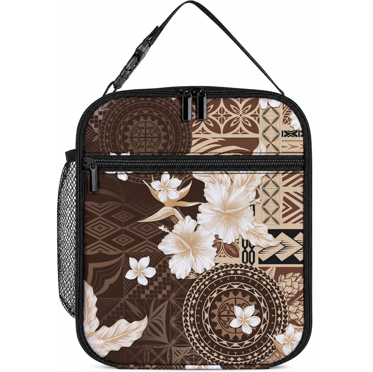 Samoa Siapo Pattern With Brown Hibiscus Lunch Bag