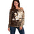 Samoa Siapo Pattern With Brown Hibiscus Off Shoulder Sweater LT05 Women Brown - Polynesian Pride