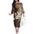 Samoa Siapo Pattern With Brown Hibiscus Off The Shoulder Long Sleeve Dress LT05 Women Brown - Polynesian Pride