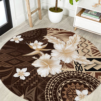 Samoa Siapo Pattern With Brown Hibiscus Round Carpet LT05 Brown - Polynesian Pride