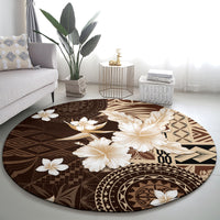 Samoa Siapo Pattern With Brown Hibiscus Round Carpet LT05 - Polynesian Pride