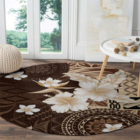Samoa Siapo Pattern With Brown Hibiscus Round Carpet LT05 - Polynesian Pride