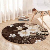 Samoa Siapo Pattern With Brown Hibiscus Round Carpet LT05 - Polynesian Pride