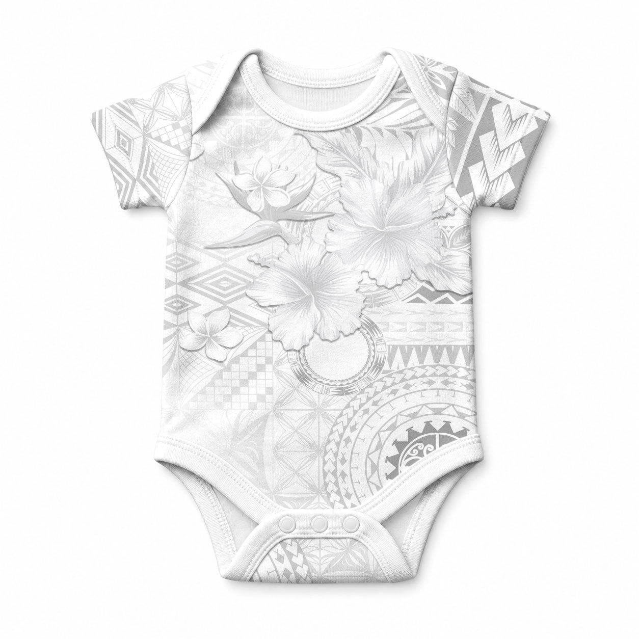 Samoa Siapo Pattern With White Hibiscus Baby Onesie