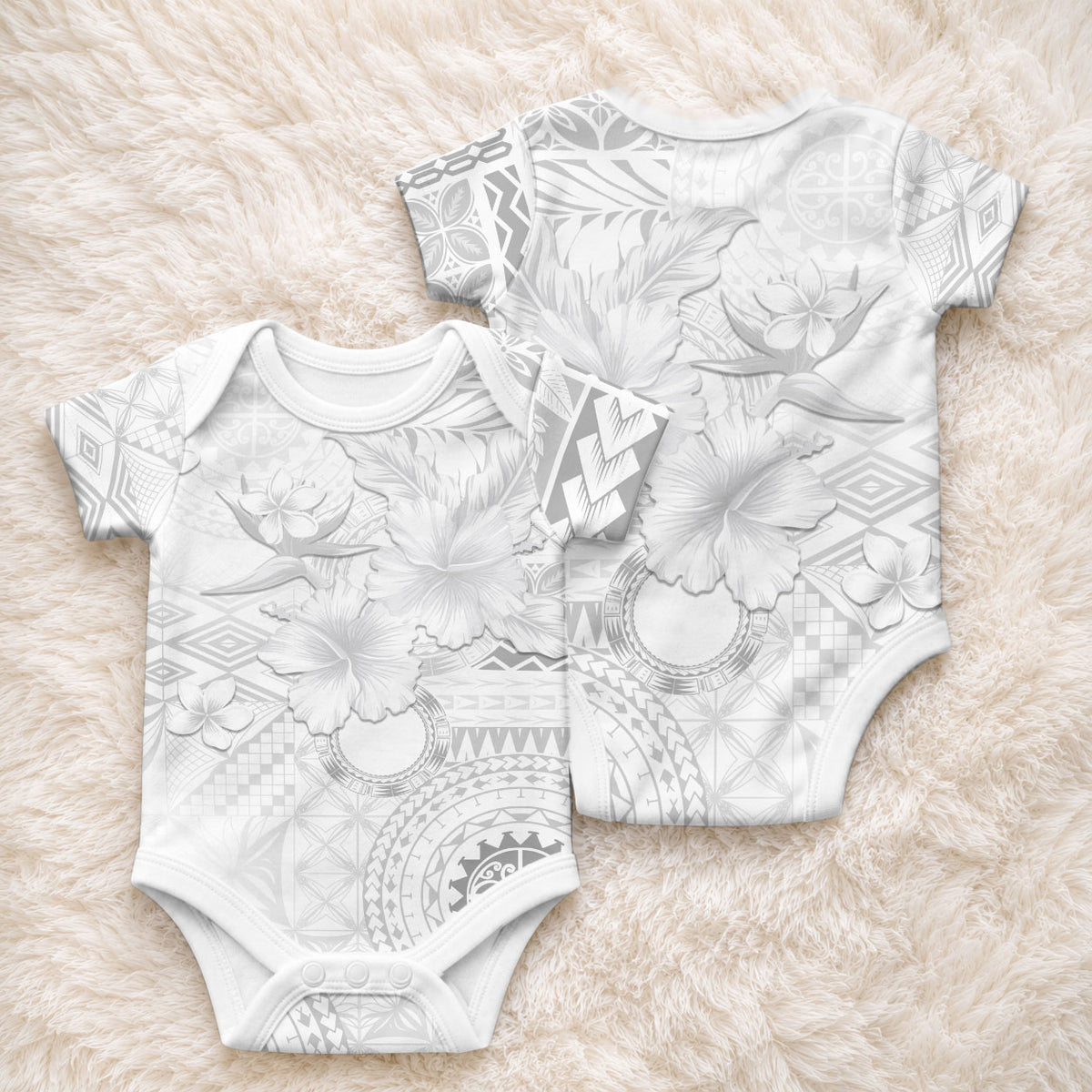 Samoa Siapo Pattern With White Hibiscus Baby Onesie