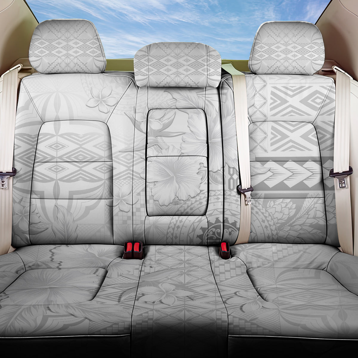 Samoa Siapo Pattern With White Hibiscus Back Car Seat Cover LT05 One Size White - Polynesian Pride