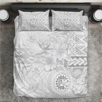Samoa Siapo Pattern With White Hibiscus Bedding Set LT05 White - Polynesian Pride