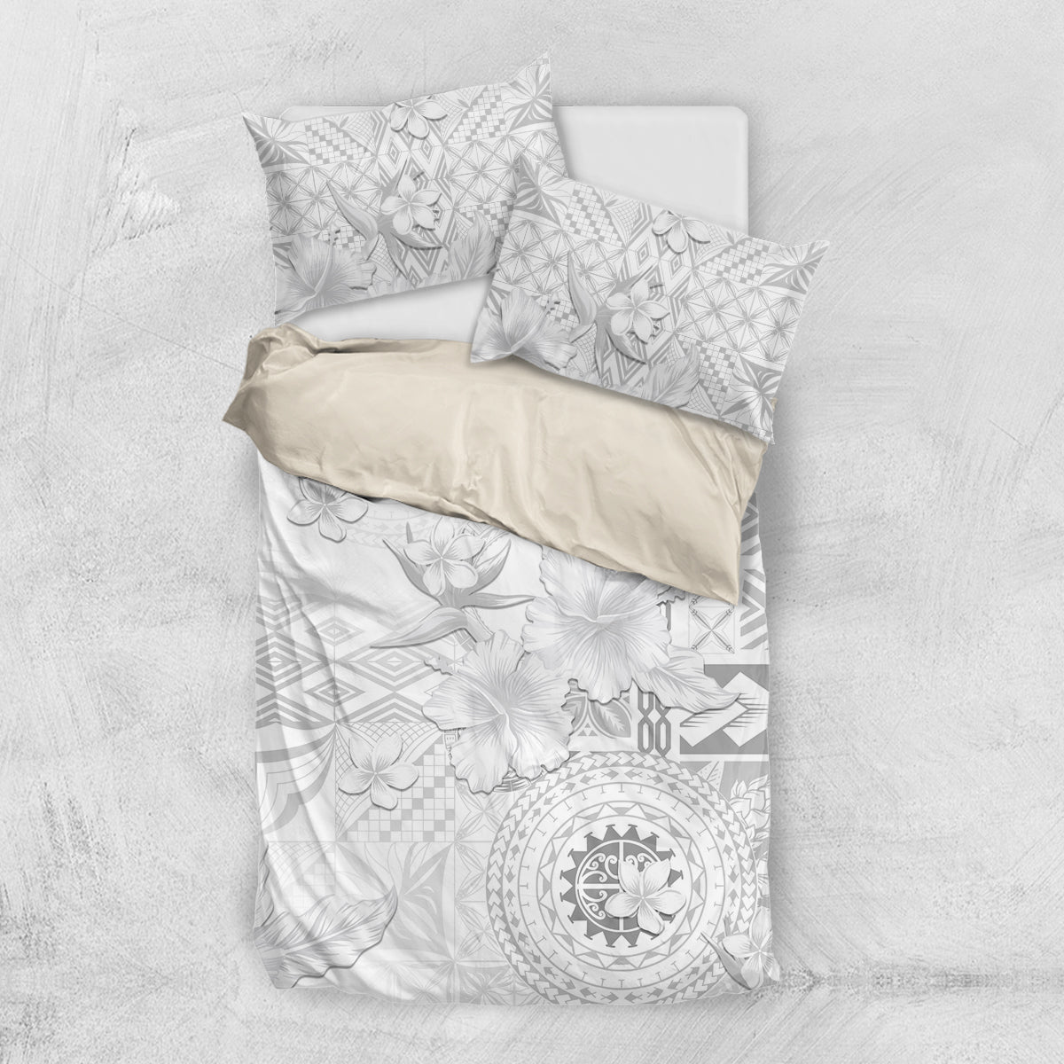 Samoa Siapo Pattern With White Hibiscus Bedding Set LT05 US Twin 172cm x 218cm White - Polynesian Pride