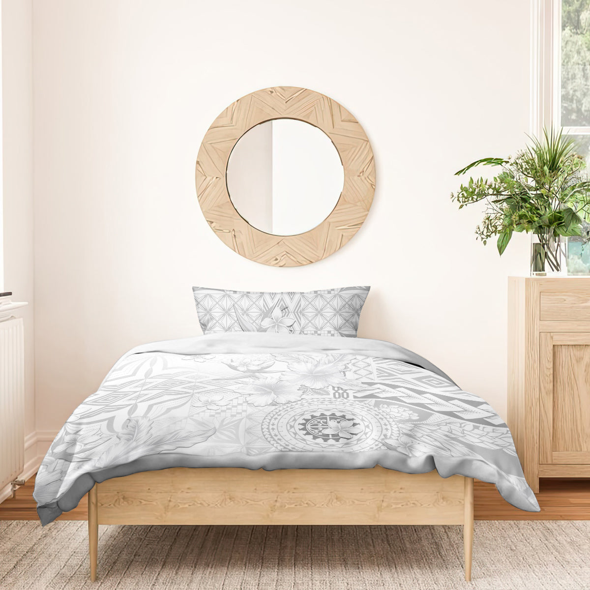 Samoa Siapo Pattern With White Hibiscus Bedding Set LT05 - Polynesian Pride