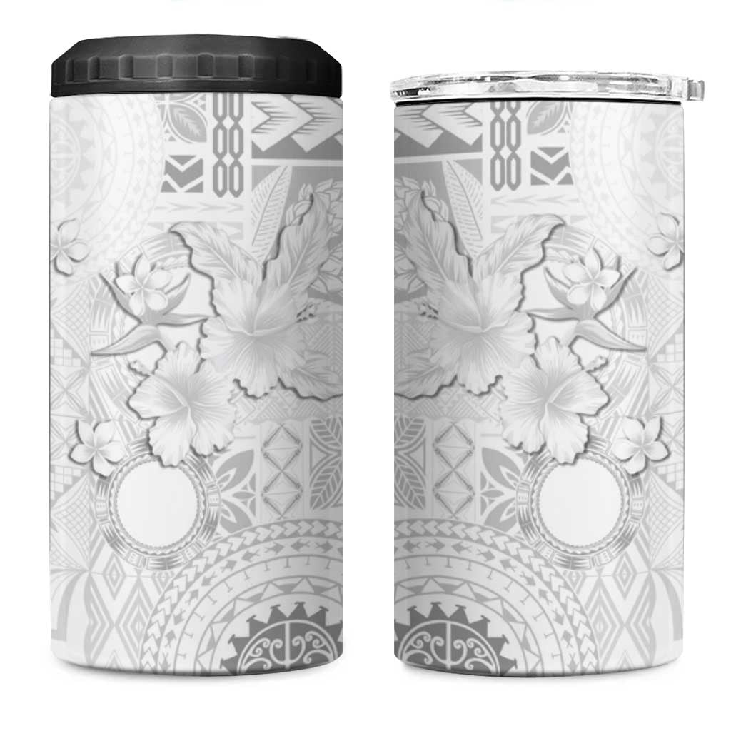 Samoa Siapo Pattern With White Hibiscus 4 in 1 Can Cooler Tumbler LT05 One Size: 16 oz White - Polynesian Pride
