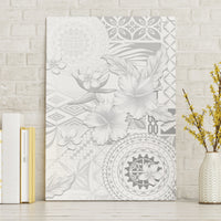 Samoa Siapo Pattern With White Hibiscus Canvas Wall Art LT05 Without Frame White - Polynesian Pride