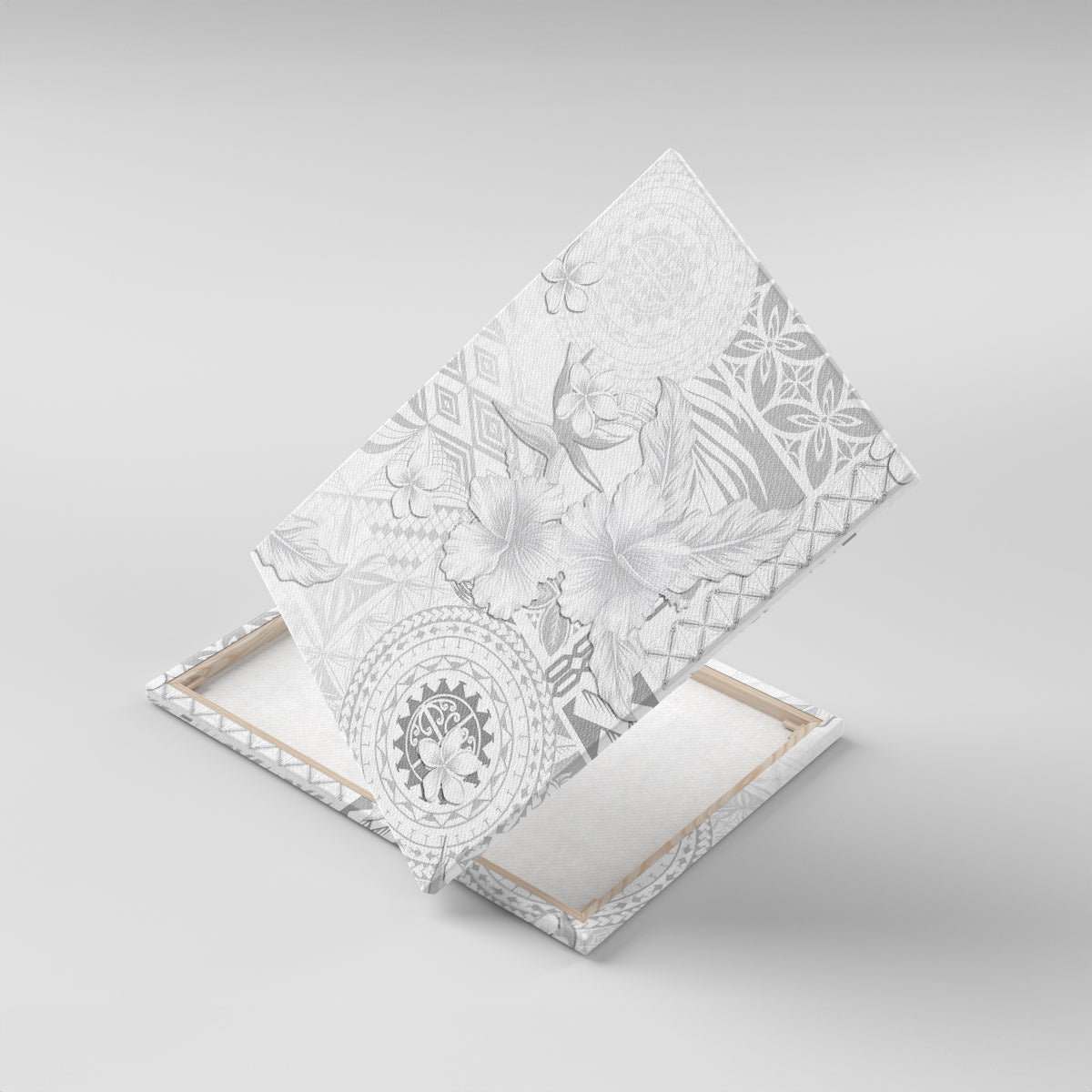 Samoa Siapo Pattern With White Hibiscus Canvas Wall Art LT05 With Frame White - Polynesian Pride