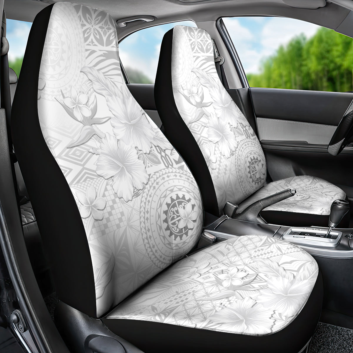 Samoa Siapo Pattern With White Hibiscus Car Seat Cover LT05 - Polynesian Pride