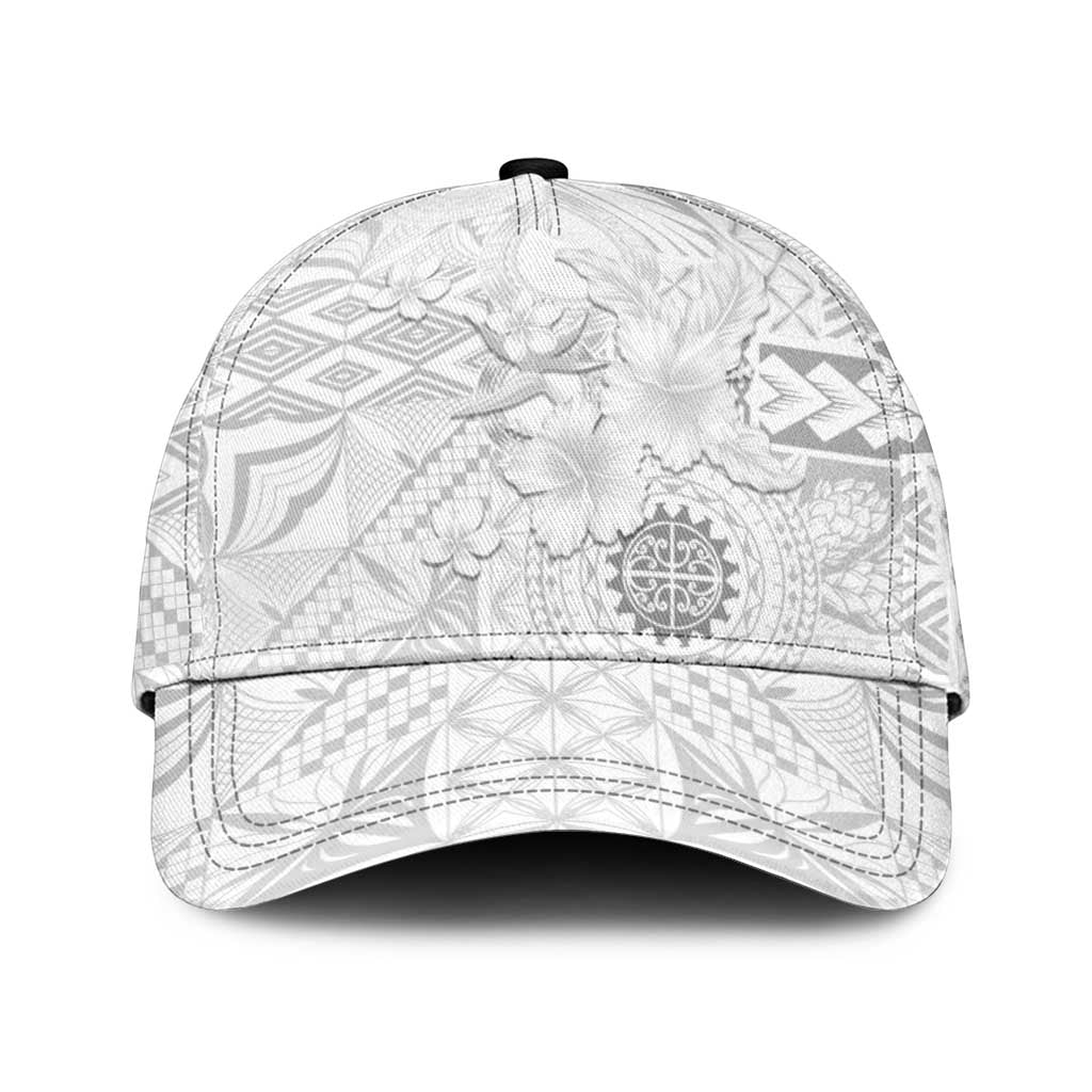 Samoa Siapo Pattern With White Hibiscus Classic Cap LT05 Universal Fit White - Polynesian Pride