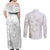 Samoa Siapo Pattern With White Hibiscus Couples Matching Off Shoulder Maxi Dress and Long Sleeve Button Shirt LT05 - Polynesian Pride