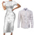 Samoa Siapo Pattern With White Hibiscus Couples Matching Short Sleeve Bodycon Dress and Long Sleeve Button Shirt LT05 White - Polynesian Pride