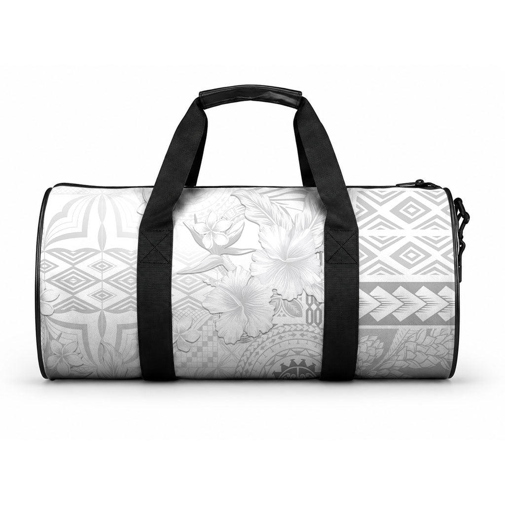 Samoa Siapo Pattern With White Hibiscus Duffle Bag