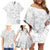 Samoa Siapo Pattern With White Hibiscus Family Matching Off Shoulder Short Dress and Hawaiian Shirt LT05 - Polynesian Pride