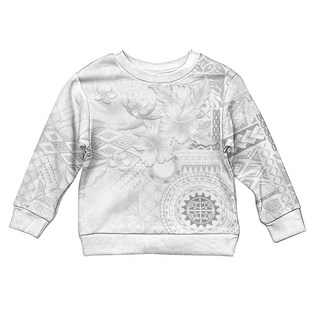 Samoa Siapo Pattern With White Hibiscus Kid Ugly Christmas Sweater LT05 Kid White - Polynesian Pride