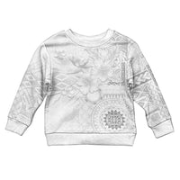 Samoa Siapo Pattern With White Hibiscus Kid Ugly Christmas Sweater LT05 Kid White - Polynesian Pride
