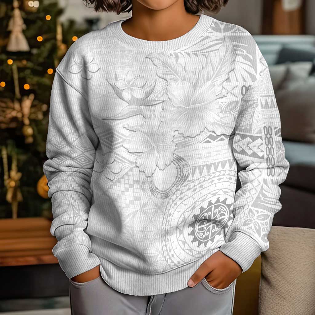 Samoa Siapo Pattern With White Hibiscus Kid Ugly Christmas Sweater LT05 - Polynesian Pride