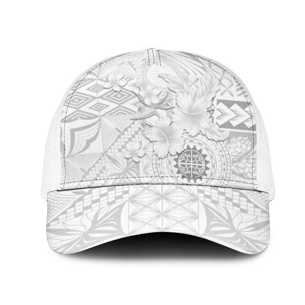 Samoa Siapo Pattern With White Hibiscus Mesh Trucker Cap LT05 One Size White White - Polynesian Pride