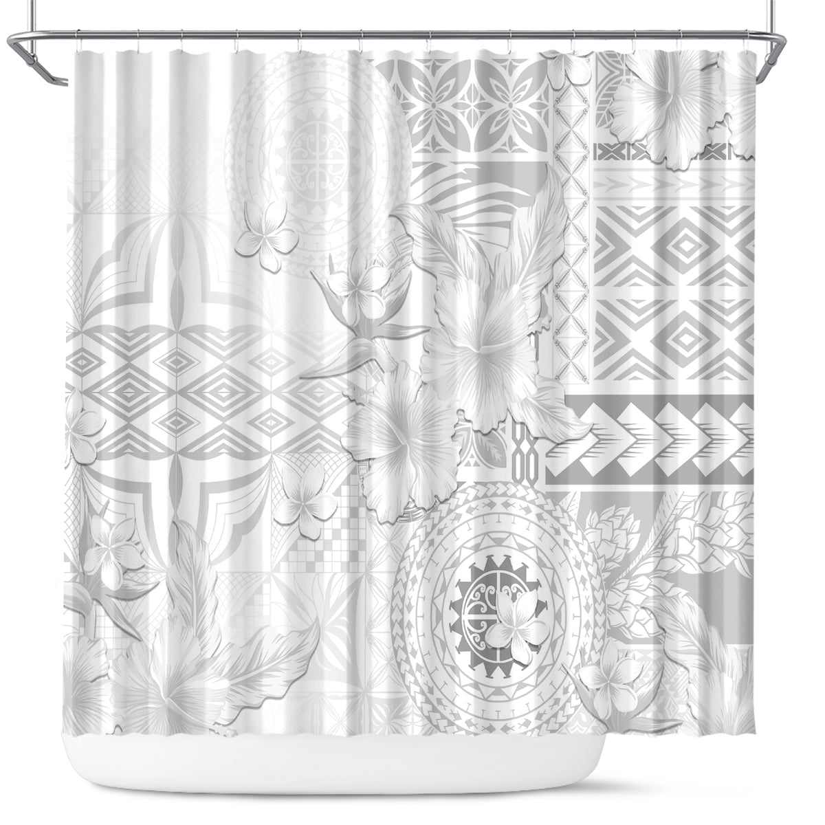 Samoa Siapo Pattern With White Hibiscus Shower Curtain