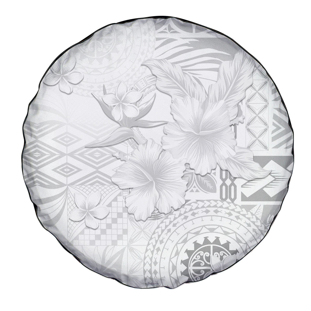 Samoa Siapo Pattern With White Hibiscus Spare Tire Cover LT05 - Polynesian Pride
