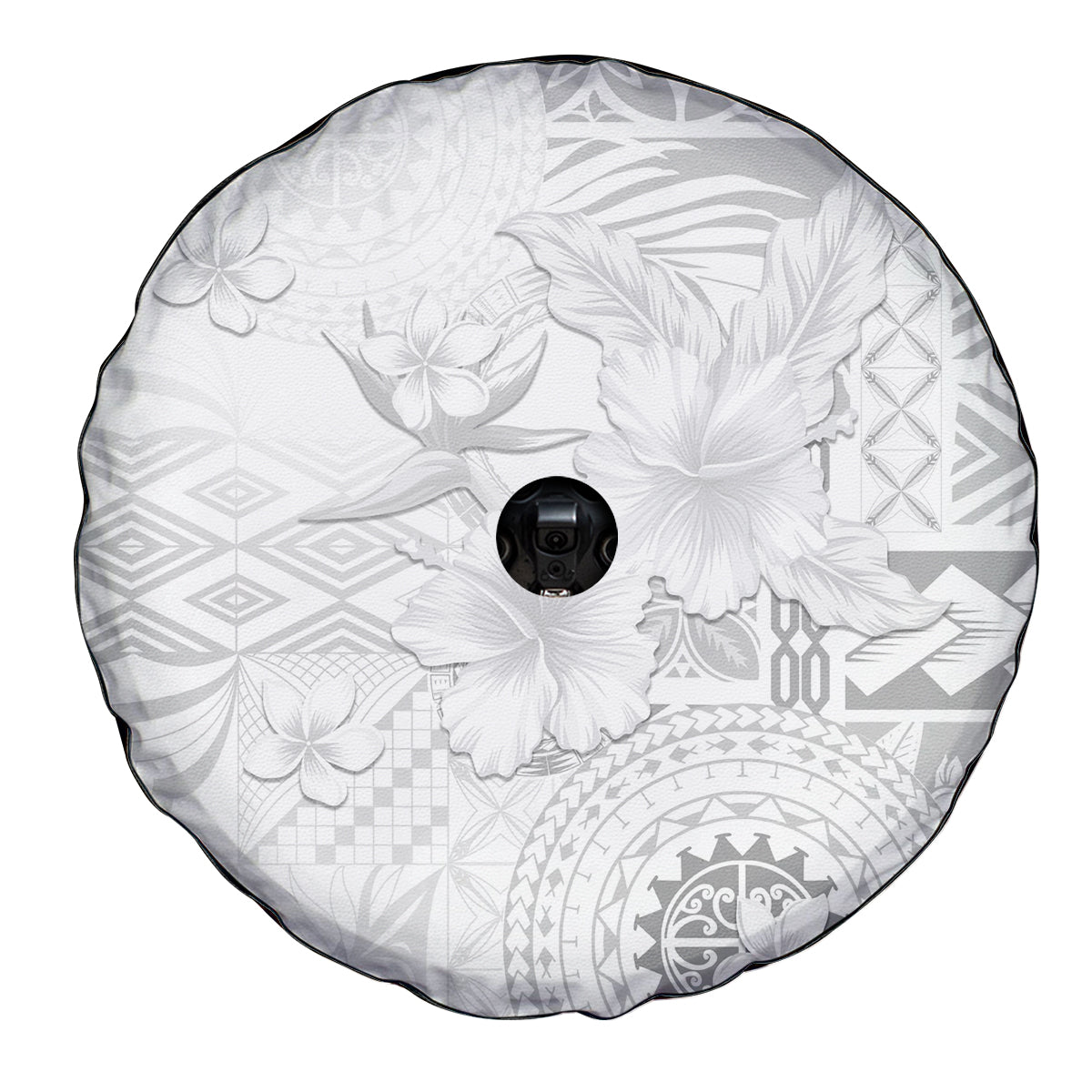 Samoa Siapo Pattern With White Hibiscus Spare Tire Cover LT05 - Polynesian Pride