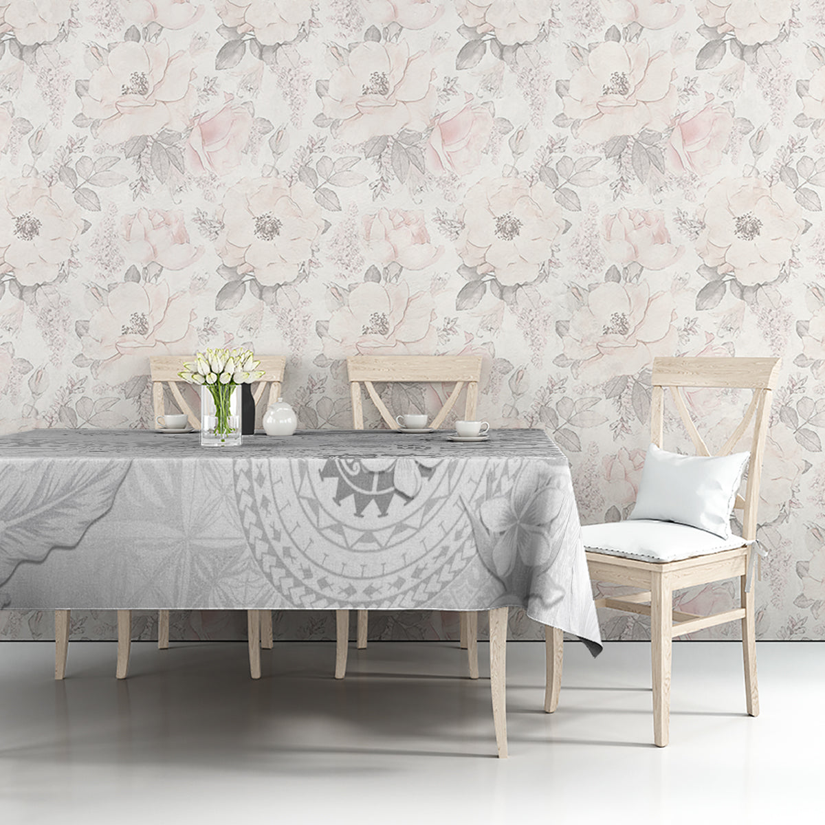 Samoa Siapo Pattern With White Hibiscus Tablecloth LT05 - Polynesian Pride