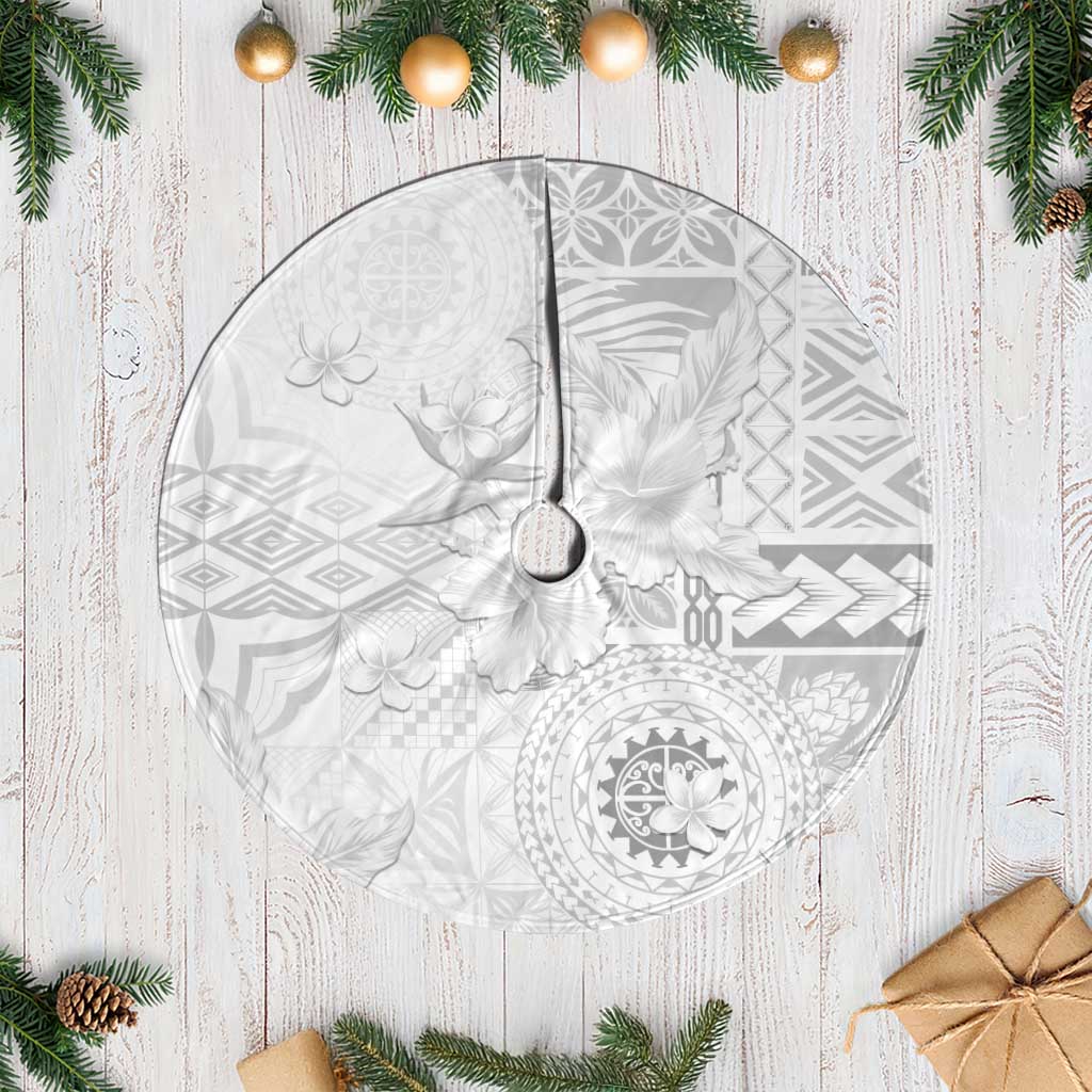 Samoa Siapo Pattern With White Hibiscus Tree Skirt LT05 Casual White - Polynesian Pride