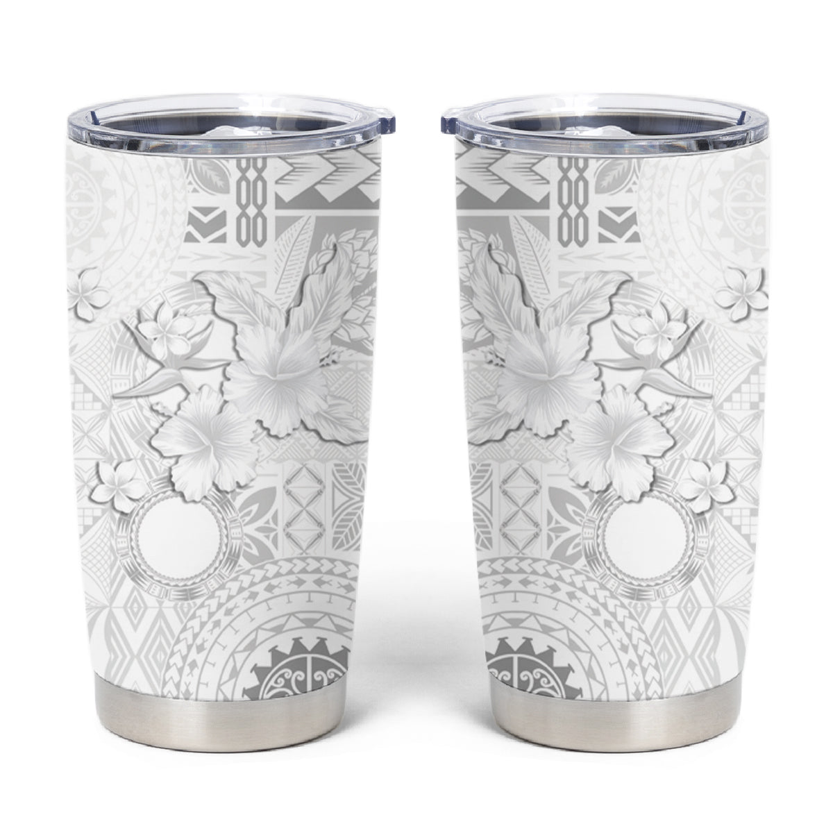 Samoa Siapo Pattern With White Hibiscus Tumbler Cup LT05 White - Polynesian Pride