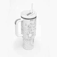 Samoa Siapo Pattern With White Hibiscus Tumbler With Handle LT05 - Polynesian Pride