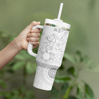 Samoa Siapo Pattern With White Hibiscus Tumbler With Handle LT05 - Polynesian Pride