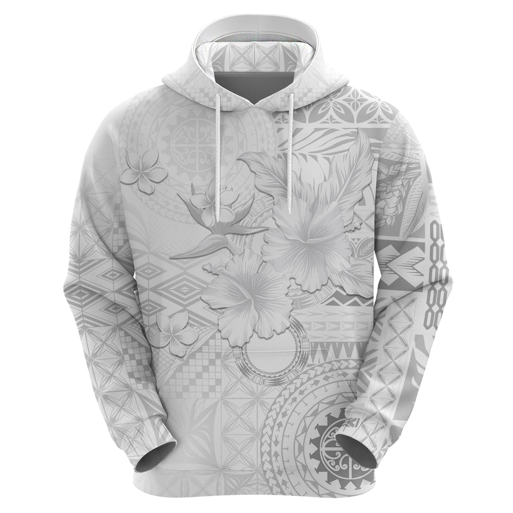 Samoa Siapo Pattern With White Hibiscus Zip Hoodie LT05 - Polynesian Pride