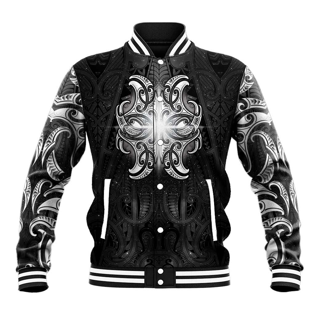 New Zealand Matariki Baseball Jacket Maori Moko Black Galaxy LT05 Unisex Black - Polynesian Pride