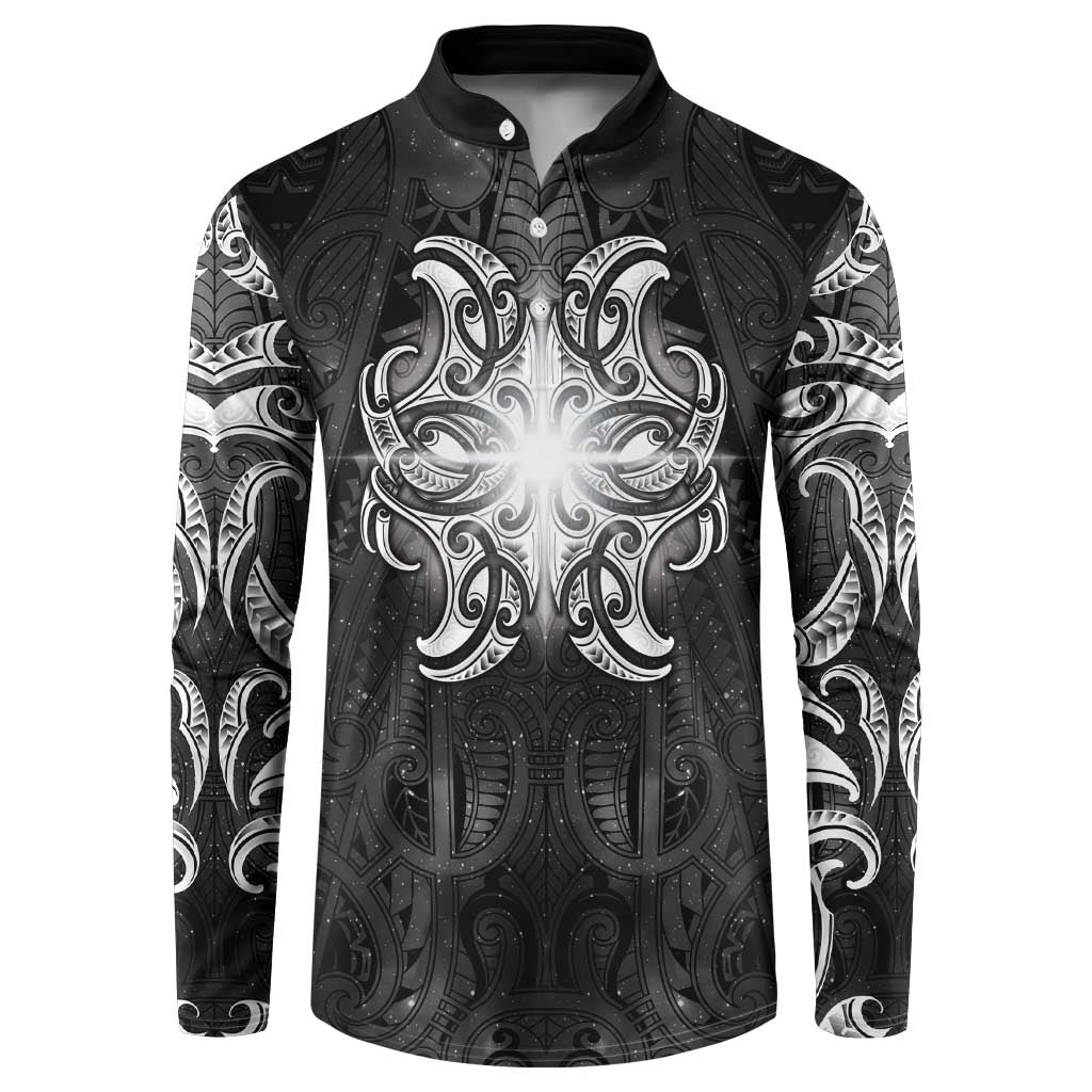 New Zealand Matariki Button Sweatshirt Maori Moko Black Galaxy LT05 Black - Polynesian Pride